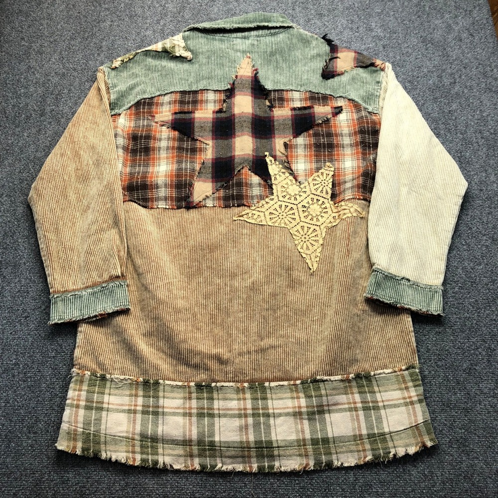 Oli & Hali Patchwork Corduroy Plaid Lace Shacket Long Jacket Women Large Boho - Picture 6 of 7